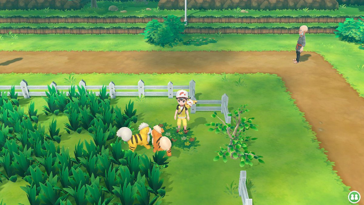 Screenshot van Pokémon Let's Go toont een shiny Growlithe