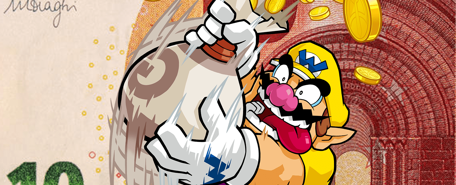 Nintendo-personage Wario zoekt goedkope Nintendo Switch-games