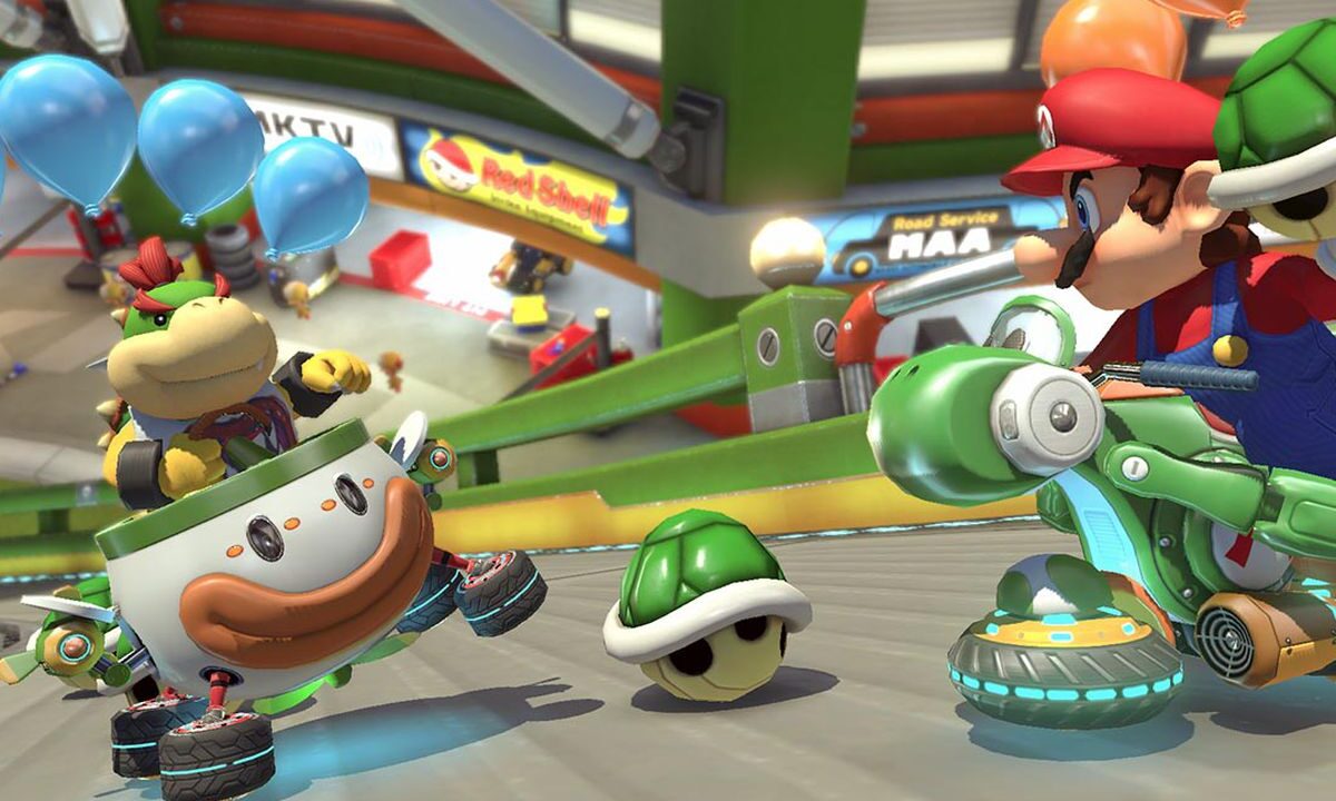 Voorbeeld van de Battle Mode in Mario Kart