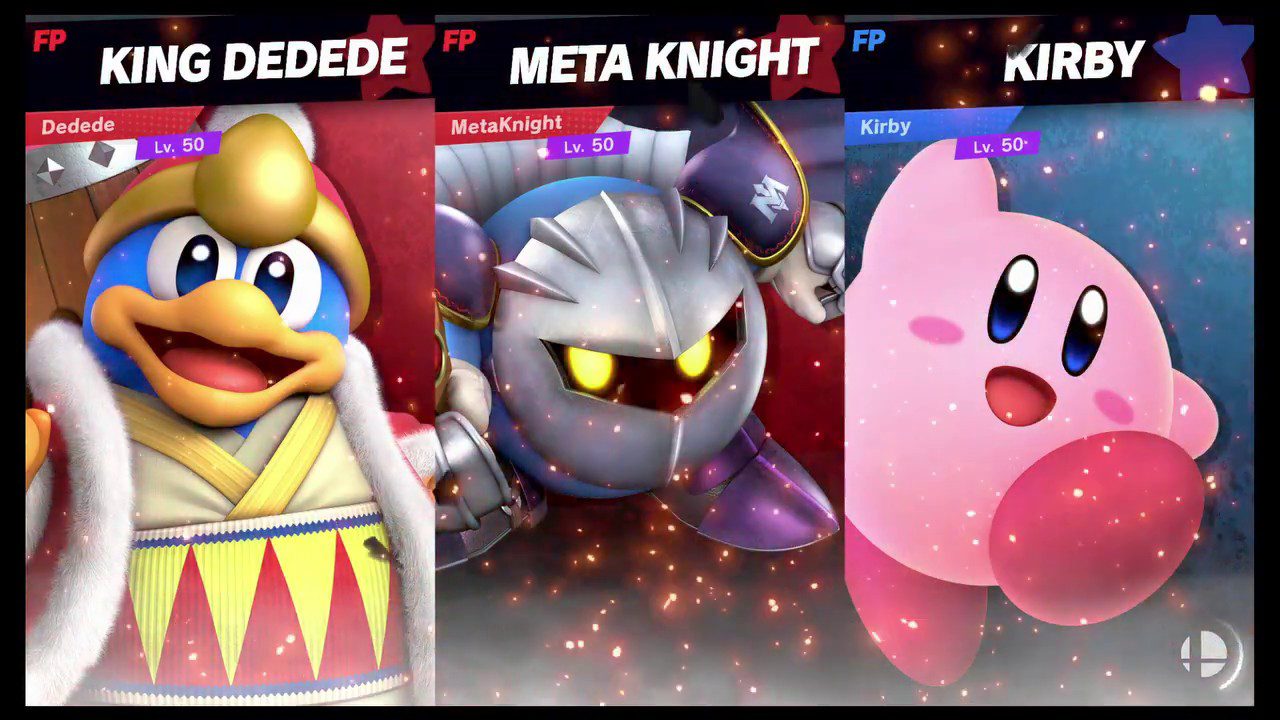 Kirby, King dedede en Meta Knight in super smash bros. melee